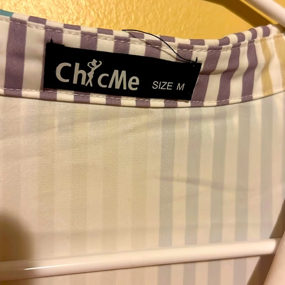 M ChicMe Women Striped Button Down Collar Shirt Casual Long Sleeve Blouse Top - Picture 15 of 17